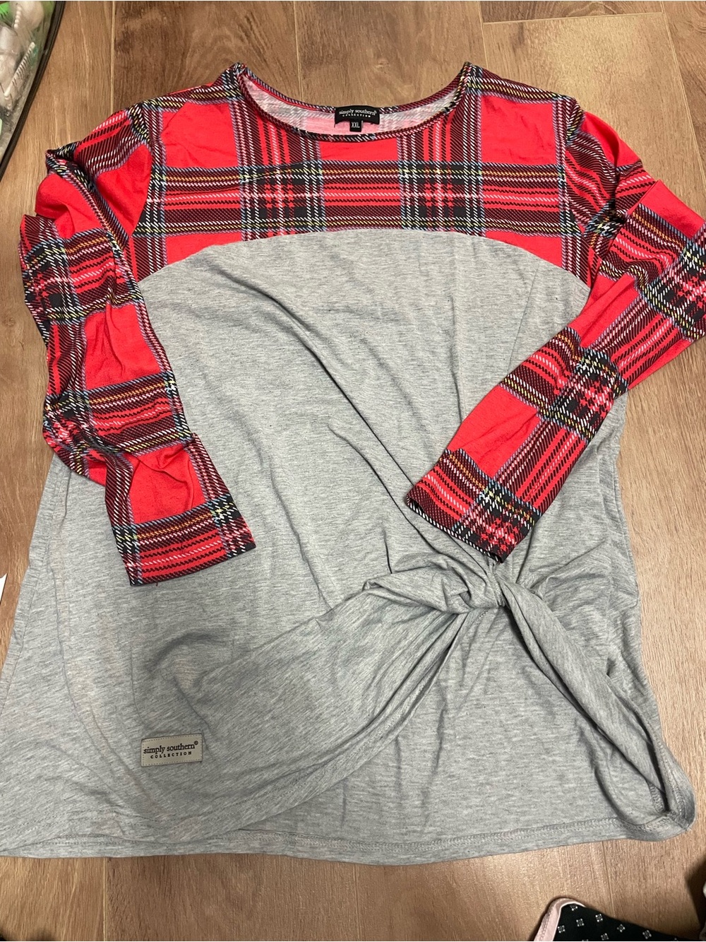 Simply Southern Red Plaid Knit Top